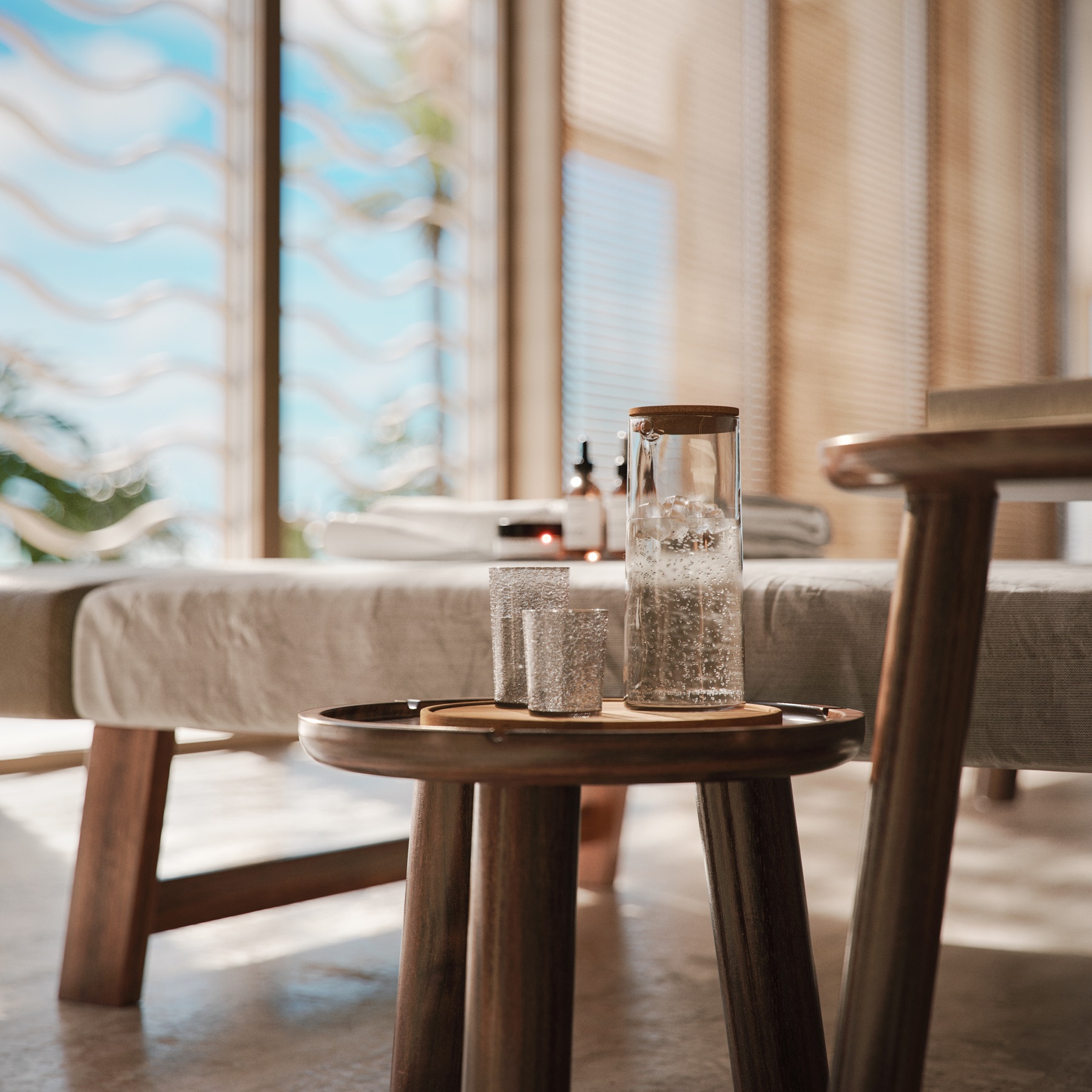 Spa treatment area at Four Seasons Private Residences Coconut Grove — sensory rooms, jacuzzi, and water experiences from Michele Bönan Interiors.